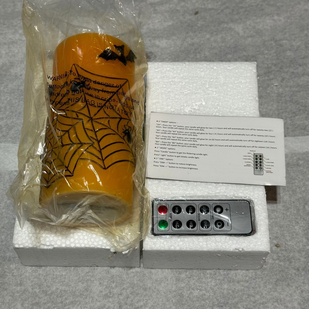 Rare Hand Sculpted Halloween Spider Candle LED Light Up Remote Timer Spooky Deco